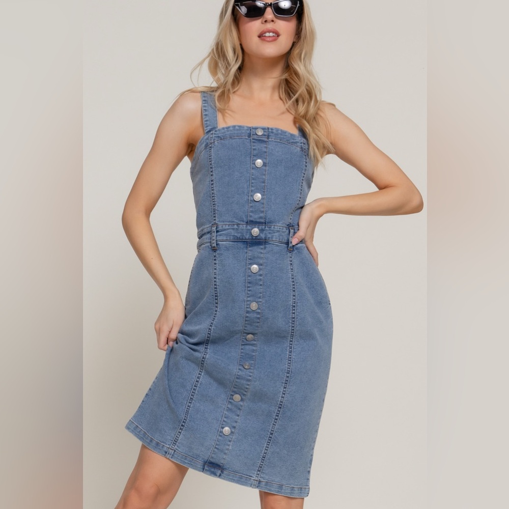 Button down placket stretch denim dress womens top seller luxury